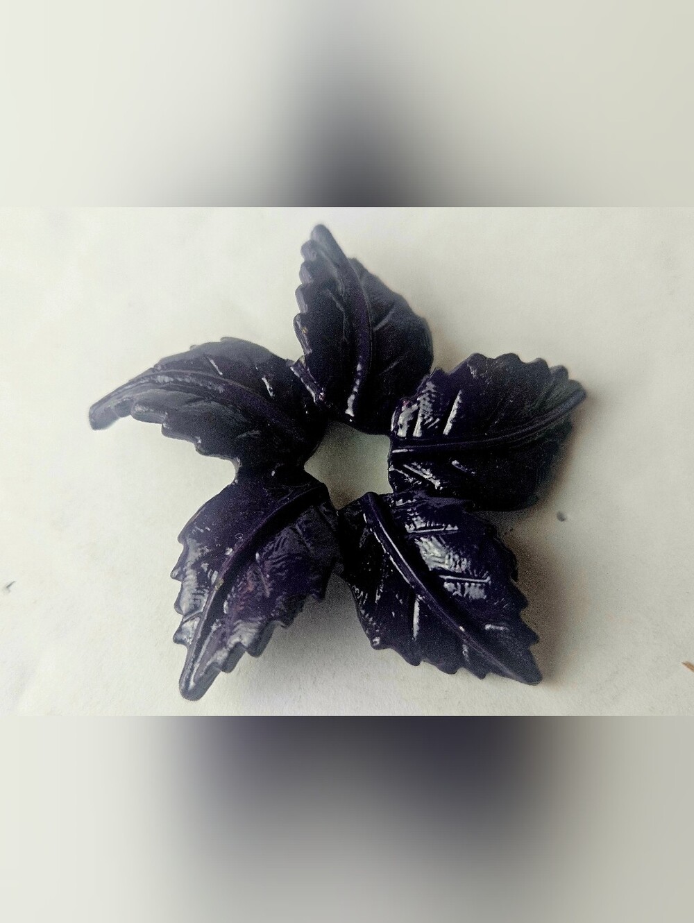 Vintage Dark Purple Enamel Five Leaf Brooch Pin | Botanical Floral Statement